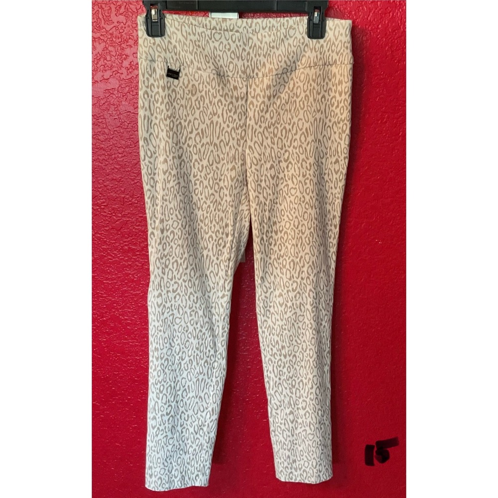Lisette L Montreal Women 6 Leopard Print Pull On Ankle Pants Tan Cream 78802